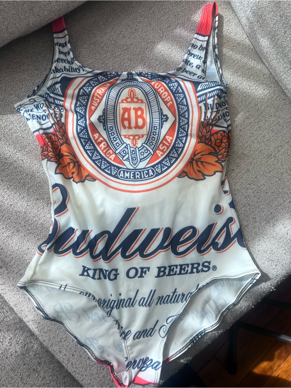 Budweiser One-Piece Bodysuit Swimsuit in White and Orange
